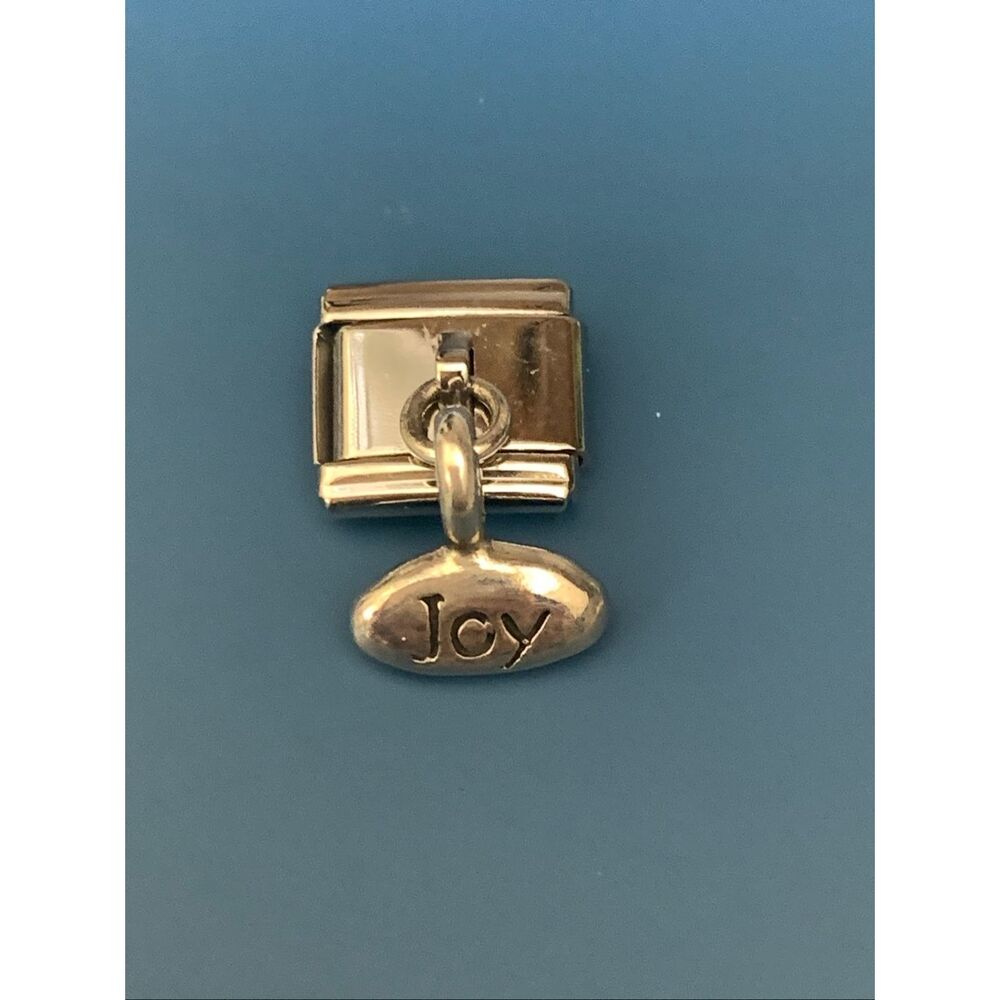 .925 Sterling Vintage Charm Joy and Friend on Stainless Steel Italian Charm